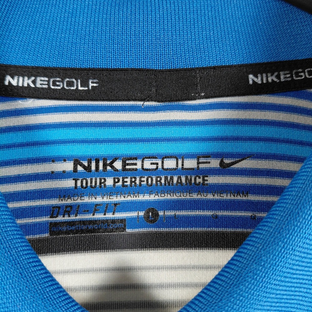 Nike‎ Golf Tour Performance Dri-Fit Mens Large Blue Striped Short Sleeve Polo - Picture 3 of 13